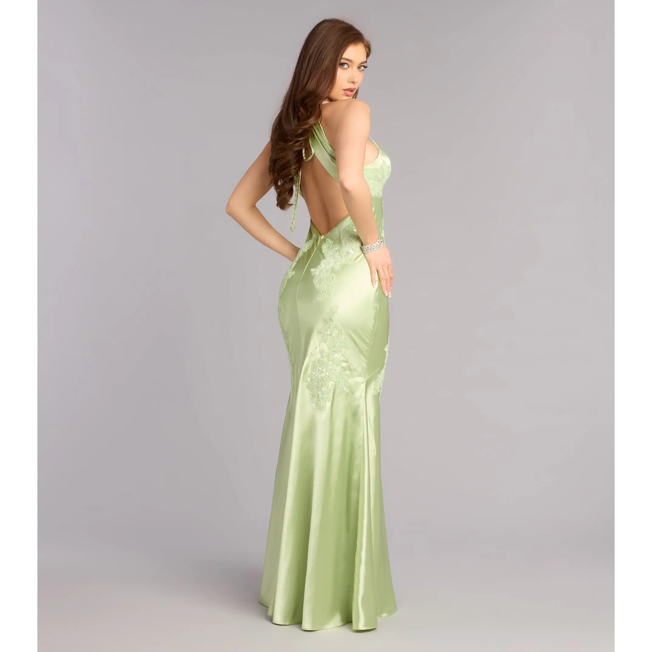 rachel formal glitter lace-up dress Applique Long Sleeve Quinceanera Dress by Rachel Allan RQ1137 28W / Emerald Gold main image 0