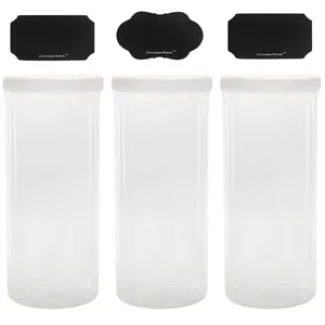 Tall Clear Plastic Canisters w Lids and Labels ( 3-Pack, 2.5 quart / 10 cups)