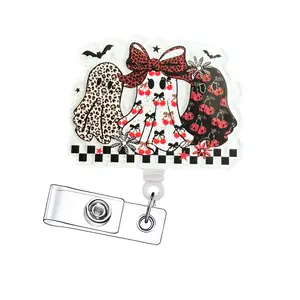 1Count/15pcs Halloween Retractable Badge Reel - Acrylic Id Holder With Clip For Nurses, Doctors, Students & Office Staff