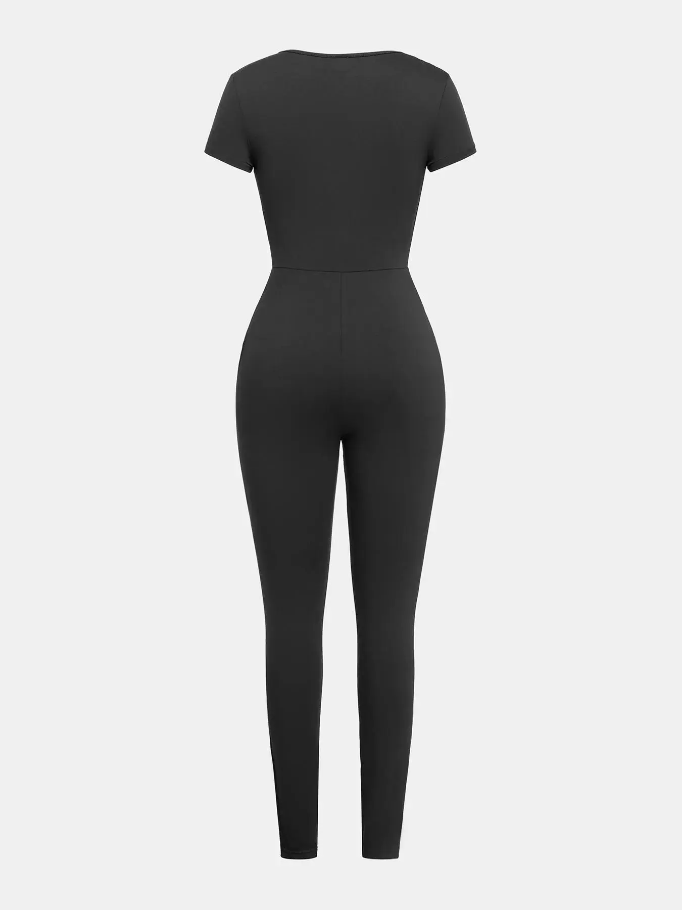 YOZY Women's Solid Square Neck Jumpsuit, Summer Outfits 2024, Casual Short Sleeve Ribbed Skinny Jumpsuit for Daily Wear, Ladies Clothes
