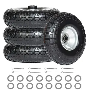 0-Inch 4.10/3.50-4 Solid Flat-Free Tire & Wheel, 5/8" Bearings, Heavy Duty for Wheelbarrows, Hand Trucks, Carts (Set of 4)
