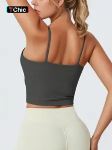 Women's Backless Sports Tank Top with Built-In Bra, Comfortable Breathable Yoga Cami for Gym Training, Ideal Athletic Wear, Gym Workout Tops