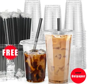 32oz-12oz Clear Plastic Cups With Lids and Straws, Disposable Cups With Lids for Iced Coffee, Smoothie, Milkshake and Cold Drinks