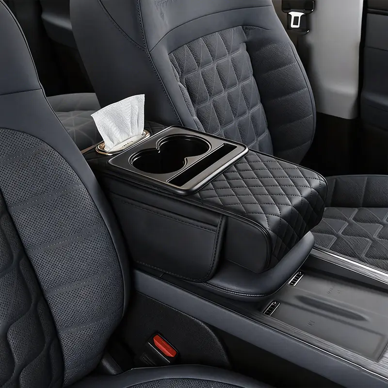 Car Armrest Cushion Center Console Organizer 5-in-1 Car Storage Box with Cup Holder Phone Holder Tissue Box Slot Storage Bags Car Interior Accessories for Sedans