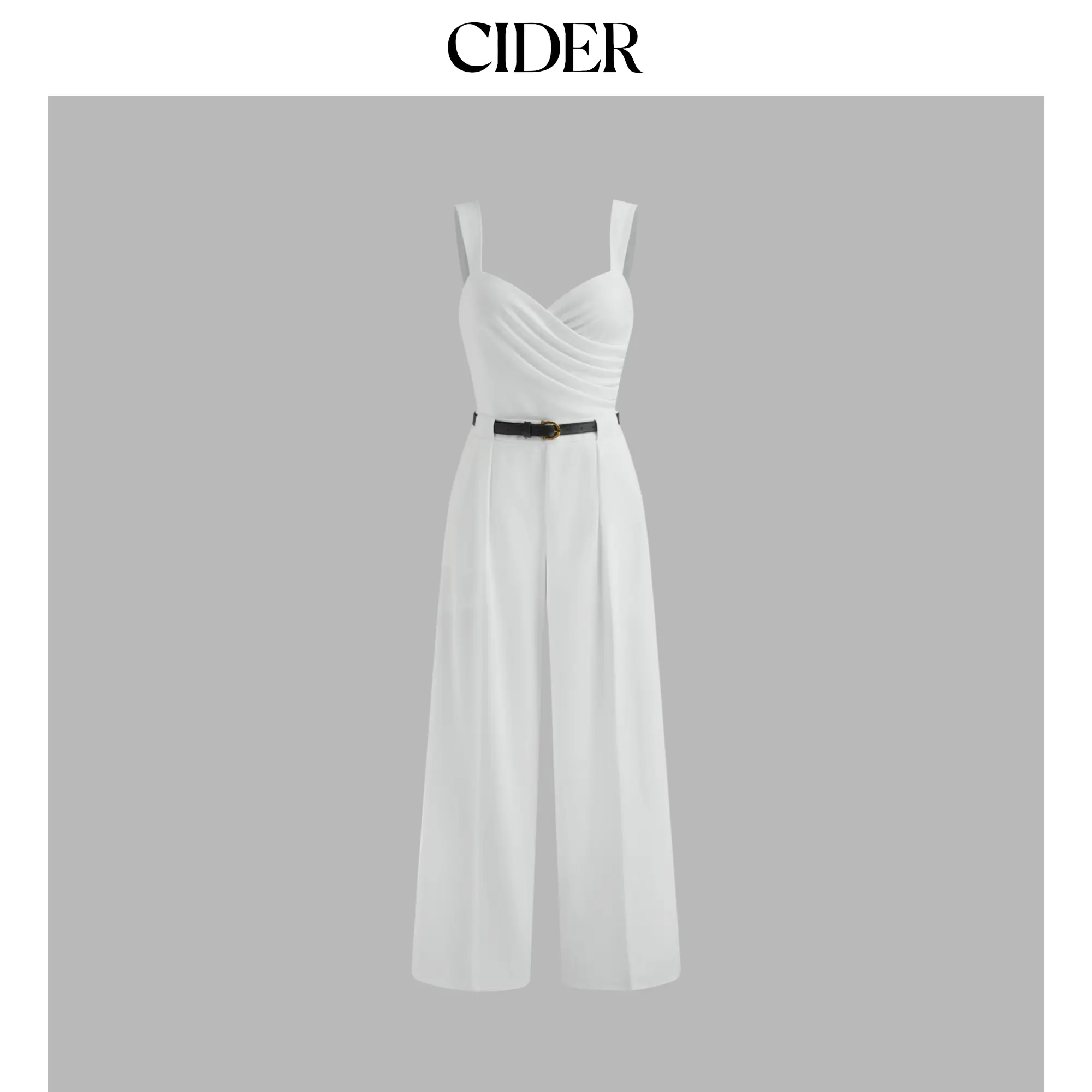 Cider V-neck Solid Ruched Wrap Jumpsuit With Belt