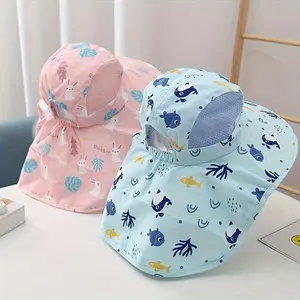 Cute Cartoon Kids Sun Hat with Whistle for Ages 3-10, Breathable Wide Brim Summer Beach Bonnet for Boys & Girls, Lightweight UV Protection Outdoor Bucket Hat for Travel, Pool, Park & Daily Play