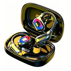 Open Ear Wireless Earbuds Bluetooth Headphones Support 158 languages No Subscription, 50H Playtime Stereo Ear Buds with ENC Noise Cancelling LED Safety Light, Fast Charging, IPX7 Waterproof Sports Earphones with Earhook for Running/Workouts Black