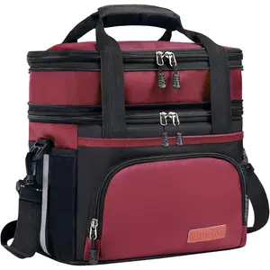 Lunch Box For Men/Women,Large Double-layer Insulated Expandable Reusable Leakproof Cooler Bags For Adults,Lunch Bag With Adjustable Shoulder Strap For Office Travel Picnic(Red)