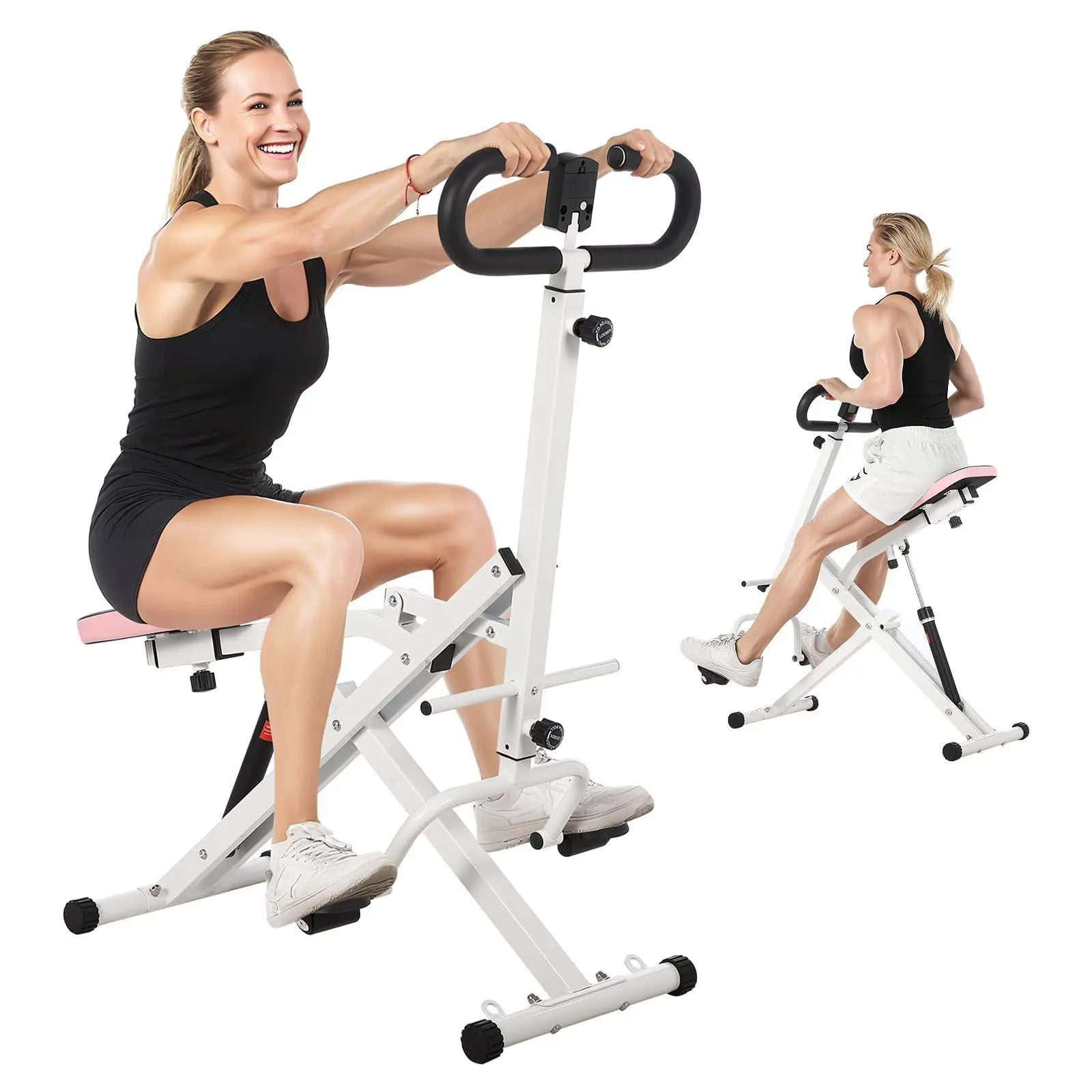 GARVEE White Squat Machine, Squat Assist Trainer with Adjustable12 Level Resistance, Foldable Squat Ride Rowing Machine for Home, Full Body Workout Gym for Glutes Legs Workout, 350 LBS Capacity