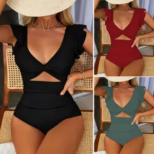 One-piece swimsuit sexy backless solid color slim and slim women's swimsuit Tankini Control