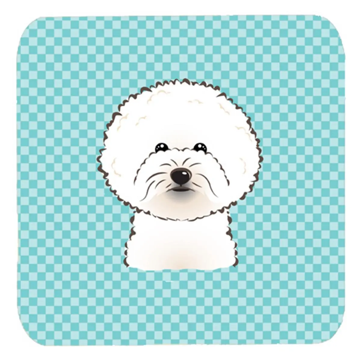 Foam Coasters, 3.5x3.5 in Checkerboard Blue Bichon Frise Design, Set of 4 Dishwasher-Safe Heat-Resistant Indoor Tableware for Kitchen & Dining Tables