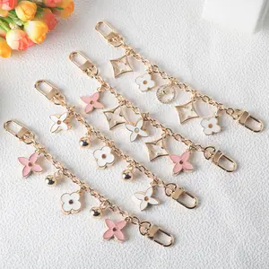 1pc Black and White Pink Lucky Four-leaf Clover & Gold Ball & Fox Pendant Bag Decorative Chain, Mother's Day gift Fashion Accessories Charms