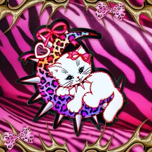 Leopard Print Moon Kitty Cat Holographic Sticker