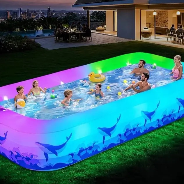 Large Solar Inflatable Swimming Pool with 7-Color Lights, 12FT X 6.2FT Durable Thickened Backyard Outdoor Pool for Kids & Adults, New on Amazon