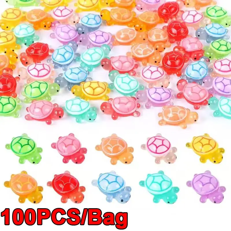 100 Glow-In-The-Dark Mini Resin Turtle Statues, Colorful Floral Shell Design, Light Up Decorative Statue, Perfect for Garden Moss Landscaping, Garden Accessories, Garden Supplies, No Batteries Needed