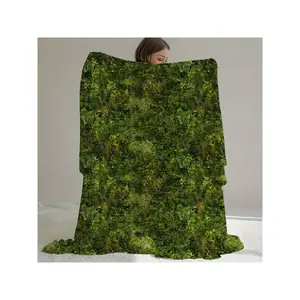 3D Effect Moss Blanket - Soft Flannel, All-Season, Versatile Knitted Polyester Cover With Vibrant Green Forest Design, Ideal For Sofa, Bed, Office, Camping, Travel, Camping Accessory | Natureinspired Decor | Durable Covering, Moss Decor-30*40in