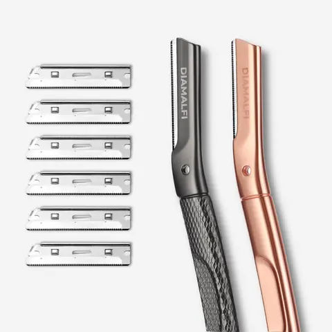 DIAMALFI Safety Razor With 5 FREE Interchangeable Blades For Men & Woman - Facial Razor - Beard Lineup - Eyebrows - Peach Fuzz - Facial Hair - Precision Grooming Tool - Face Shaver - Dermaplaning Tool -