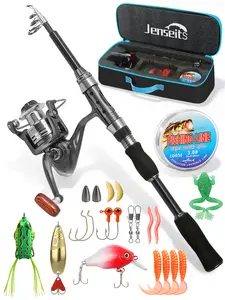 Jenseits 6Ft Fishing Rod and Reel Combo - Carbon Fiber Telescopic Fishing Pole with Spinning Reel 5.2:1 Gear Ratio - Portable Travel Fishing Kit with Lures, Line & Carrier Bag for Beginner Adults