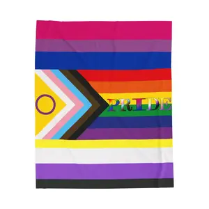 Velveteen Plush Blanket with Progress Pride Intersex Bisexual and Nonbinary Pride Flags Vibrant Colors for Pride Month Celebrations