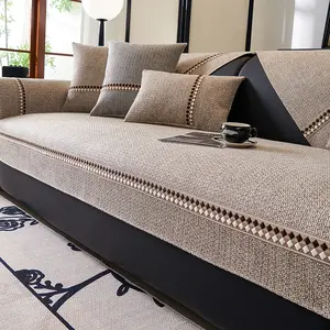 Warm Beige Tweed Sofa Throw | Durable Woven Fabric for High-Traffic Living Rooms