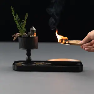 MossZen Zen Heal Tabletop Ritual Set.Goblet with Cilrine, Preserved Fem & DehuaGold-Glazed Teacup, Bamboo Tray & PaloSanto | Meditation Décor,CryslalGift Box for Home or Office