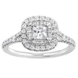 Diamonique 1.40 cttw Princess Cut Halo Ring, Sterling Silver