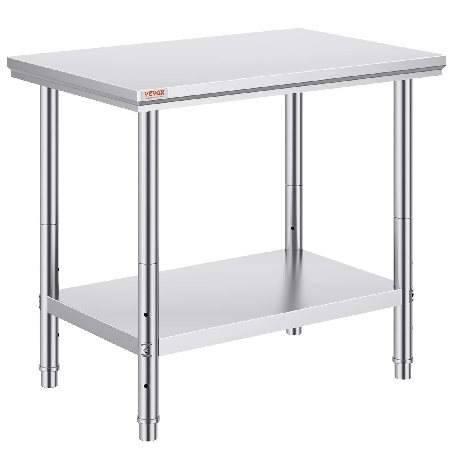 【Backtoschool】VEVOR Stainless Steel Prep Table, 35 x 24 x 31 Inch, 700 lbs Load Capacity, Heavy Duty Metal Worktable with 3 Adjustable Height Levels, Commercial Workstation for Kitchen Garage Restaurant Backyard