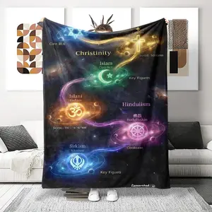 Faith-Inspired Starry Blanket, World Religion Theme, Soft Fleece Digital Print Throw Blanket, Perfect Gift for Believers, Durable and