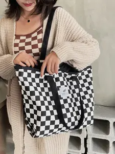 New Fashion Casual Gingham Handbag, Large Capacity Plaid Shoulder Bag, Lightweight Tote for Travel Leisure Dating Shopping Gift