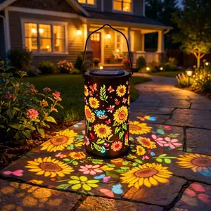 Colorful Sunflower Glow Solar Garden Lantern, Outdoor Waterproof Decorative Hanging Solar Lights, Metal Solar Powered Garden Decor for Patio, Yard, Gifts