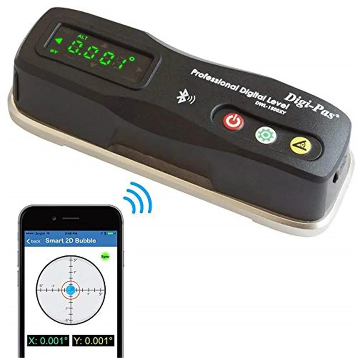 212 MAIN Digi-Pas 2-01501-99 2-Axis Rugged Smart Bluetooth Sync Digital Machinist Level - DWL1500XY, Calibration Cert., 0.02 mm Precision