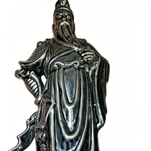 Kiln-Altered Glaze Guan Gong Ceramic Statue - Chinese God of Wealth & War Feng Shui Ornament, Collectible Cultural Pottery Decor for Room Decor