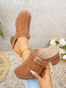 Summer Hollow Out Breathable Open-Toe Sandals, Women's Thick Sole Platform Mules, Fashionable Chunky Heel Slippers, Comfortable Summer Footwear