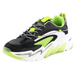 Mazino Chrome Black Neon Yellow Chunky High Top Sneakers - Men