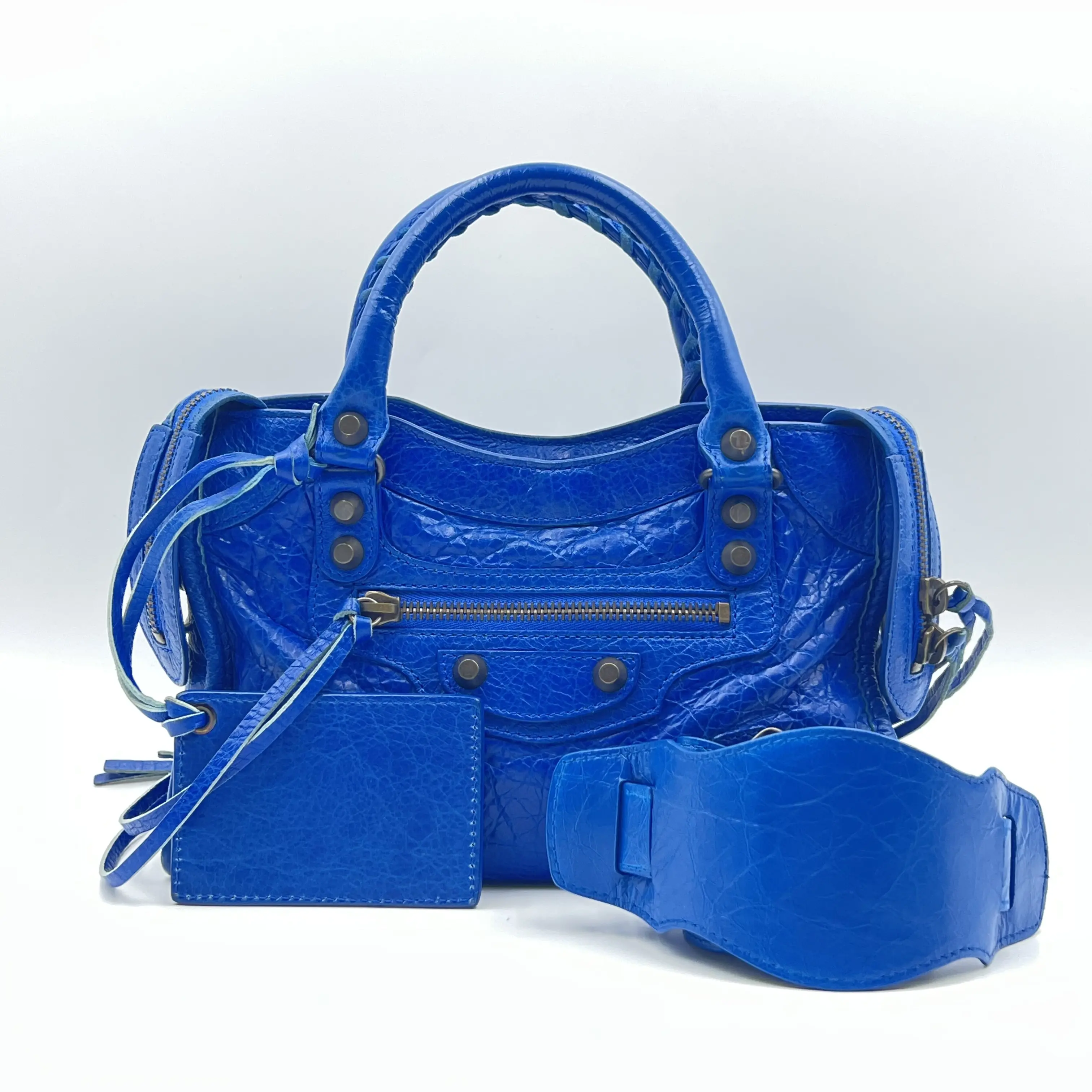 Pre-owned Balenciaga Leather Crossbody Bags Mini City Motorcycle Bag in Deep Blue Leather