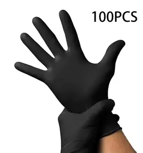Disposable Nitrile Exam Gloves (BLACK) - 100 PCS / BOX, Powder-Free, Comfortable Fit for Cleaning, Kitchen, Tattoo, Mechanical, Hair Coloring, Pet Grooming