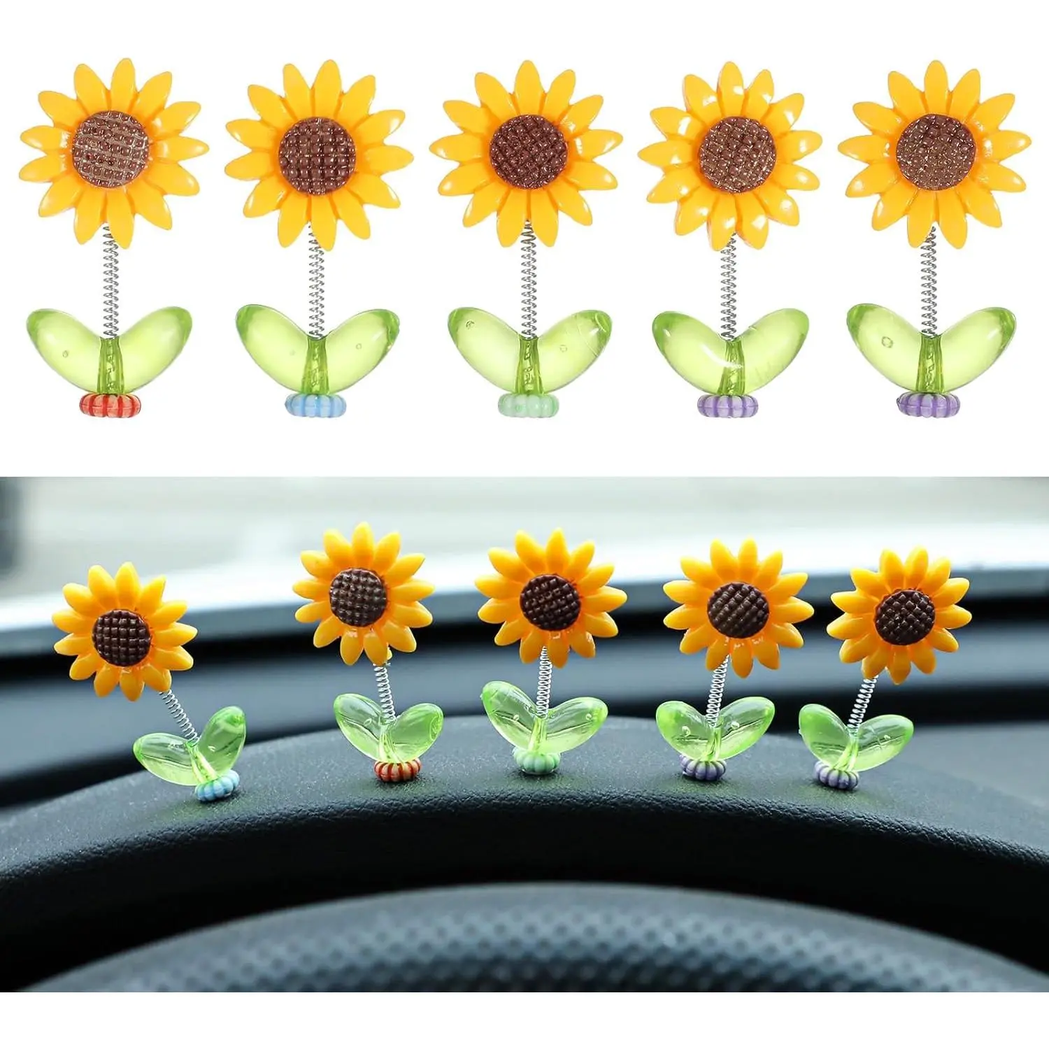 Sunflower Car Dashboard Ornament Set - Summervibes Bump-Activated Vibrating Interior Decor, Suction Cup Stays-Put Accessory for Center Console, Birthday/Mother's Day Gift with Positive Vibes to Brighten Any Space, Car Accessories Interior