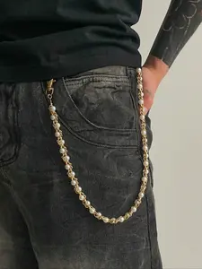 Men's Faux Pearl Decorated Chain Belt, Fashionable Pants Chain, Casual Waistband for Jeans Trousers, Trendy Exquisite Belt, Fashion Belt for Party, Daily Clothing Decor