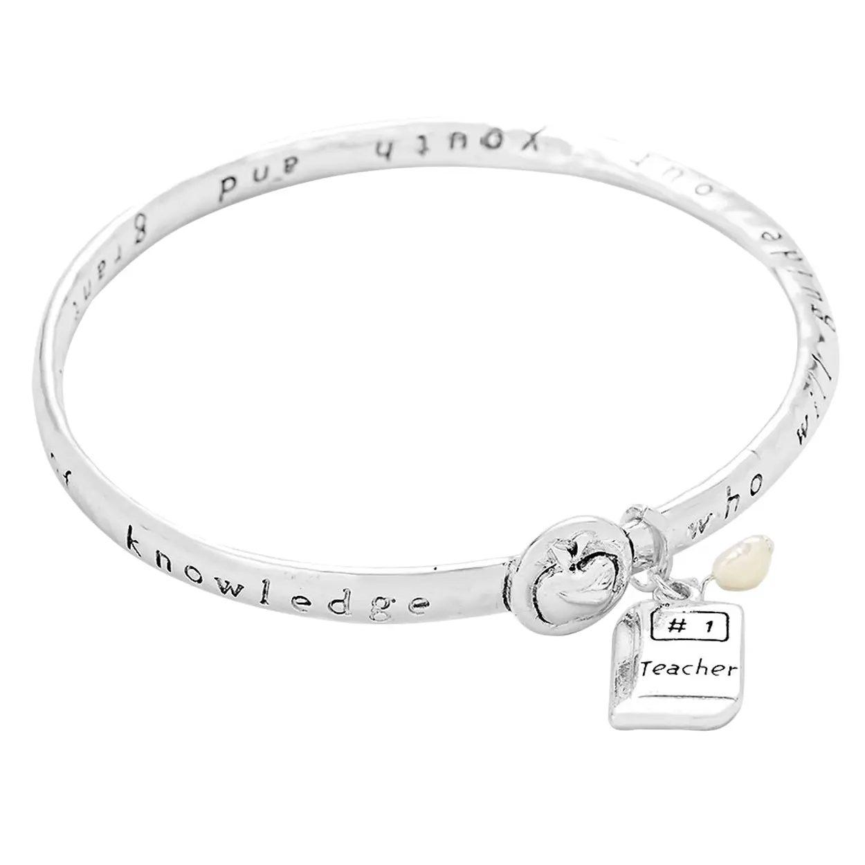 Women's Inspirational #1 Teacher Charm Bangle Bracelet
