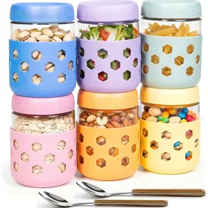 6-Pack 16 oz Overnight Oats Jars with Lids & Silicone Sleeves - Airtight Glass Mason Jars, Food Storage, Wide Mouth Meal Prep Containers for Chia Pudding, Yogurt, Berries & Snacks, Dishwasher Safe