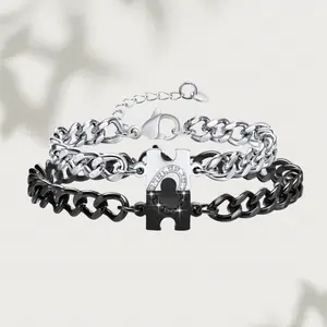 Matching Couple Bracelet Set – Puzzle Heart Stainless Steel “His & Hers” Bangles | Perfect Anniversary Promise Gift for Boyfriend, Girlfriend, Husband, Wife