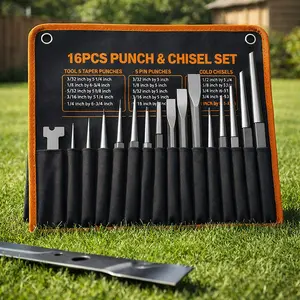Pin Punch and Cold Chisel Set, 7PCS and 16PCS Steel Punch Tool Kit for Automotive, Garage and Metal Work