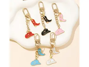 Cowboy Hat Boot Keychain Western Key Ring Country Bag Charm Rodeo Gift Cowgirl Accessory Ranch Purse Charm Texas Style Gift