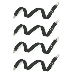 4 Pieces Adjustable Bed Sheet Straps Clips, Elastic Mattress Sheet Fasteners, Sofa Slipcover Holder, Bed Sheet Grippers, 20 Inch to 78 Inch, Black