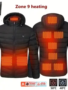 Men's Lightweight Heated Jacket - USB Powered, Quilted Winter Coat with Adjustable Temperature Control, Zip-Up Hood Design, Long Sleeve, Outdoor Insulation (Batteries Not Included), Winter Jacket