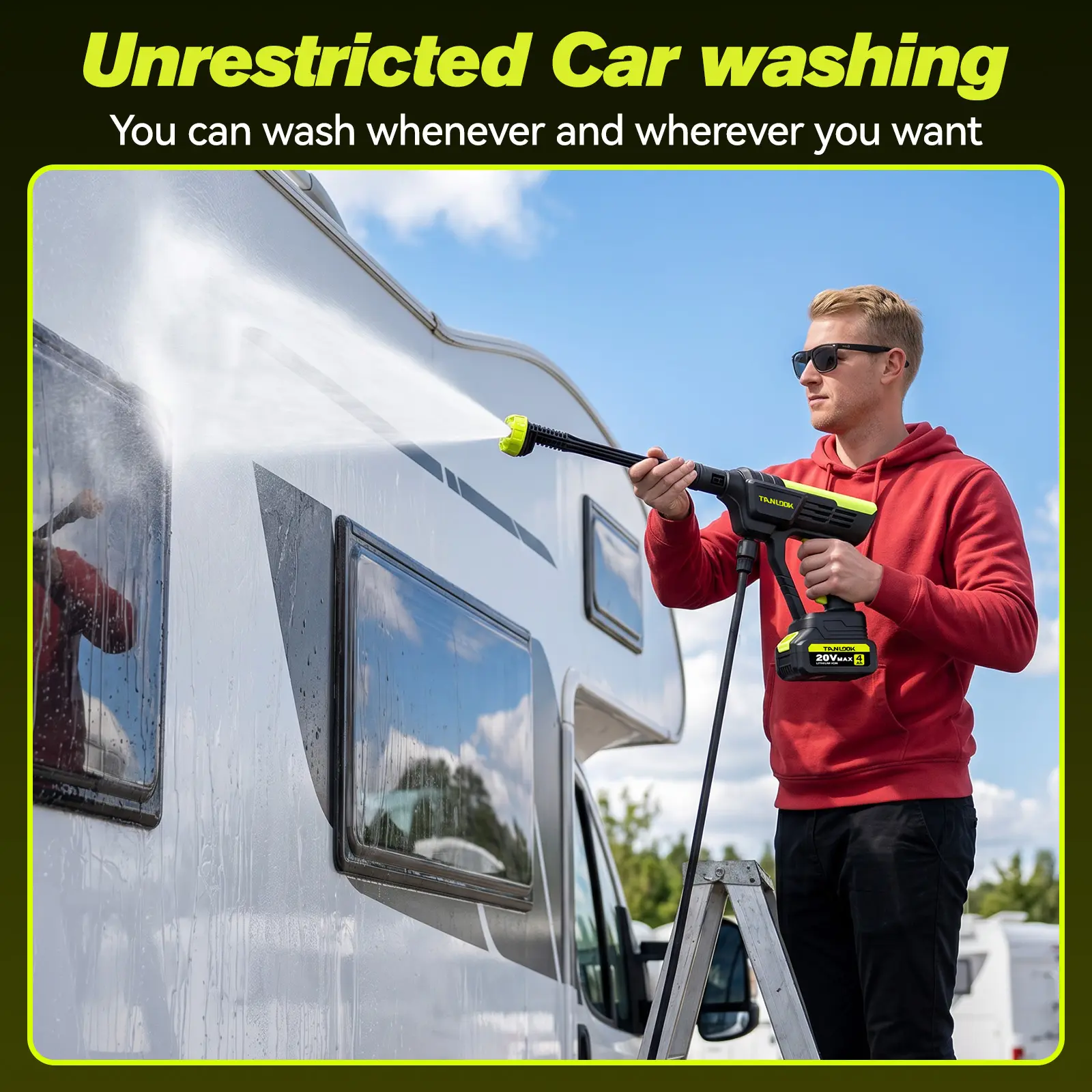 TANLOOK 20V Max Cordless Pressure Washer Kit, Portable Battery-Powered Washer with 6-in-1 Nozzle, Foam Cannon, Batteries, Cells for Car Detailing, Garden Cleaning, No
