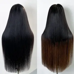 RAW VIETNAMESE HAIR 13X4 HD LACE WIGS Human Hair Bone Straight Wig Both drawstring cap and normal cap options available Natural Black & Ombre Brown 200% Density Super Double Drawn High Quality