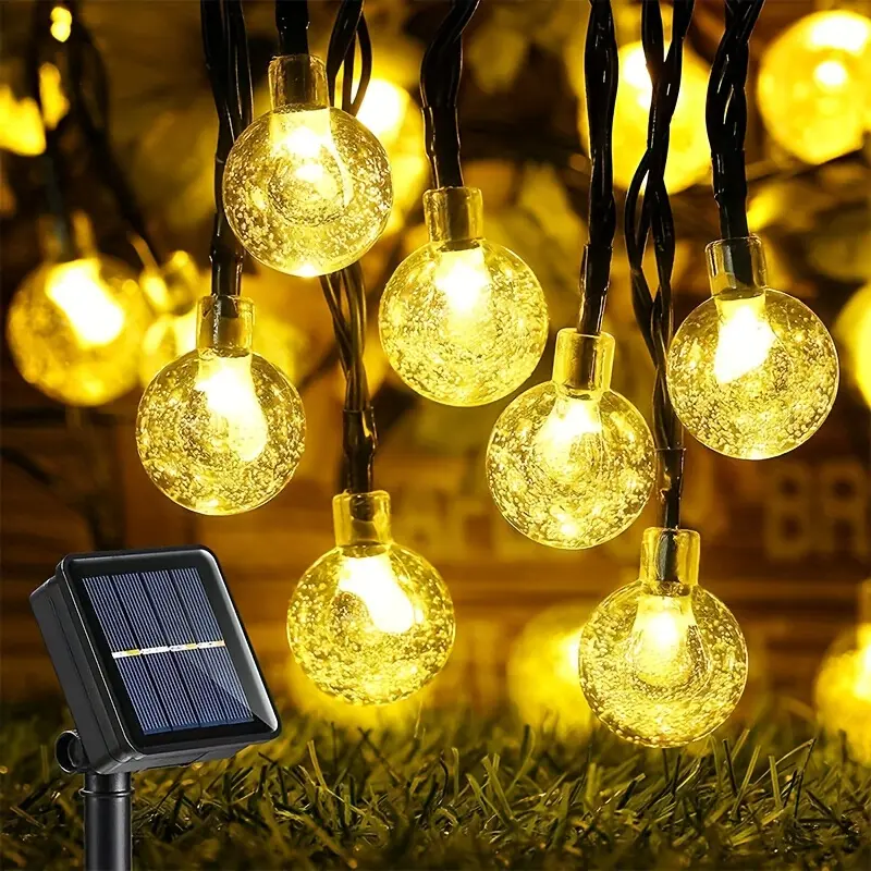 100 LED 12 Meter Solar String Lights Warm Color Light -, Crystal Globe, Large Bubble Ball Fairy Lights With Auto-On At Dusk - Outdoor Halloween And Christmas Decorations For Garden, Patio, And Festival