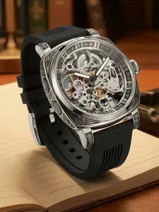 Men's Business, Fashion Hollow Out Design Watch, Trendy All-match & Exquisite Watch for Birthday Gift with Box, Mechanical Style Watches