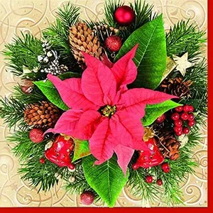 Christmas Napkins Poinsettia Decorative Xmas Paper Decoupage Napkin #2142